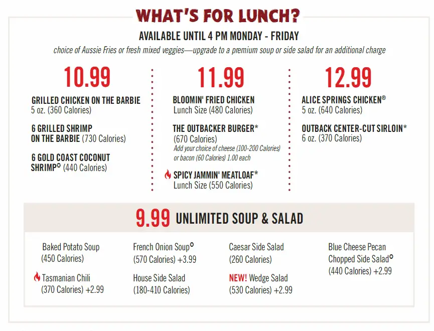 Outback Steakhouse Lunch Menu